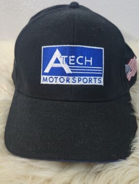 A-Tech Motorsports Hat Black Adjustable Cap USA Flag Racing Auto Enthusiast